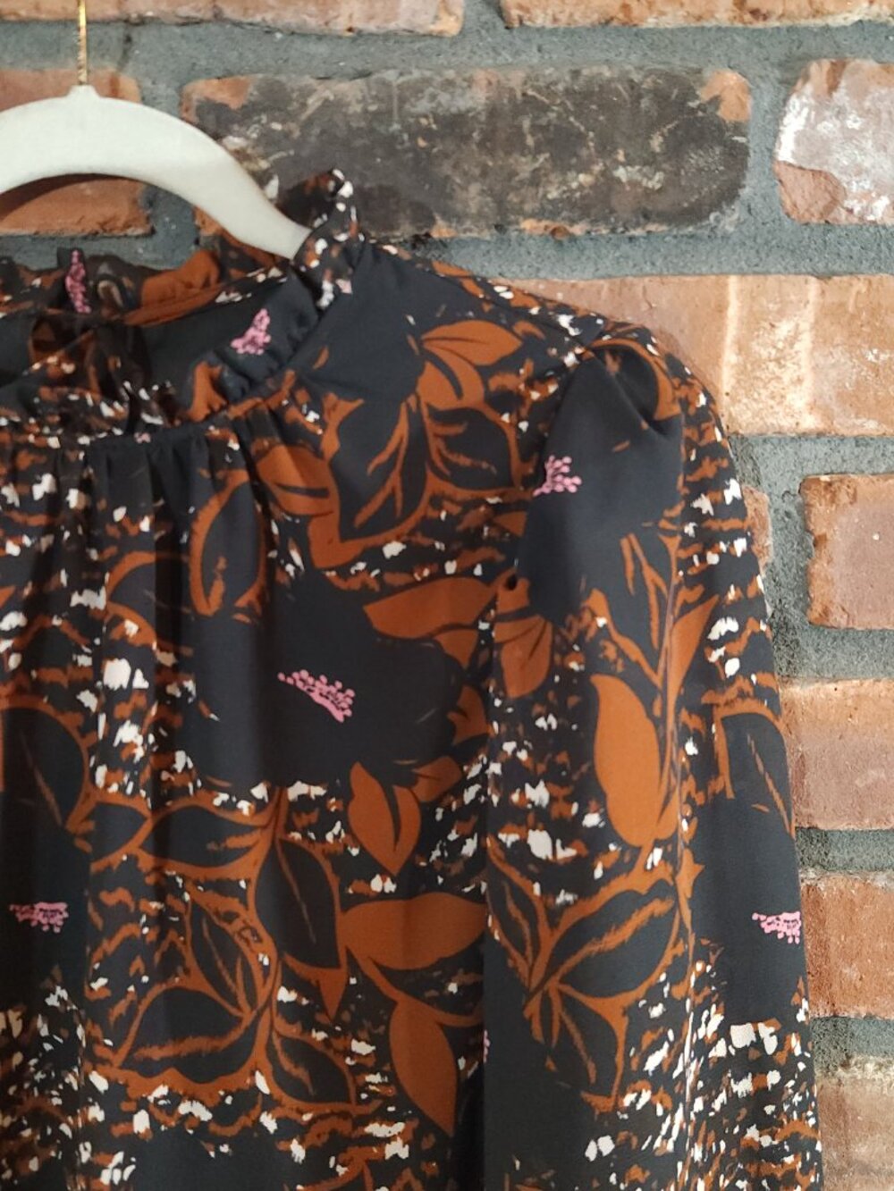 Peter Som Collection Puff Sleeve Floral Print Ruffled High Neck Blouse Women's 8 - Picture 4 of 7